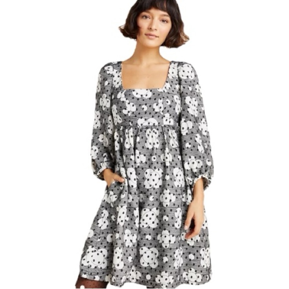 Anthropologie Jane Textured Babydoll Dress Size 6 Embroidered Polka Dot